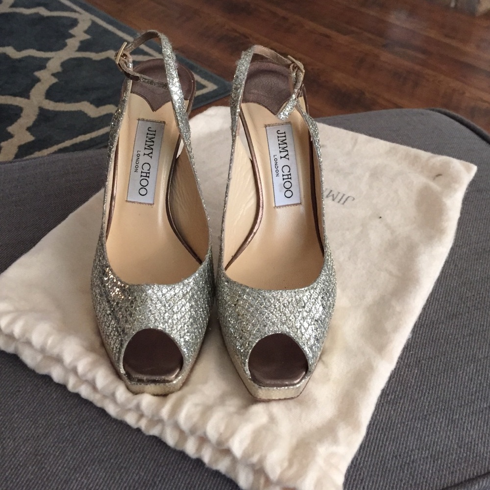 Jimmy Choo 'Clue' Glitter Slingback Pump 35.5